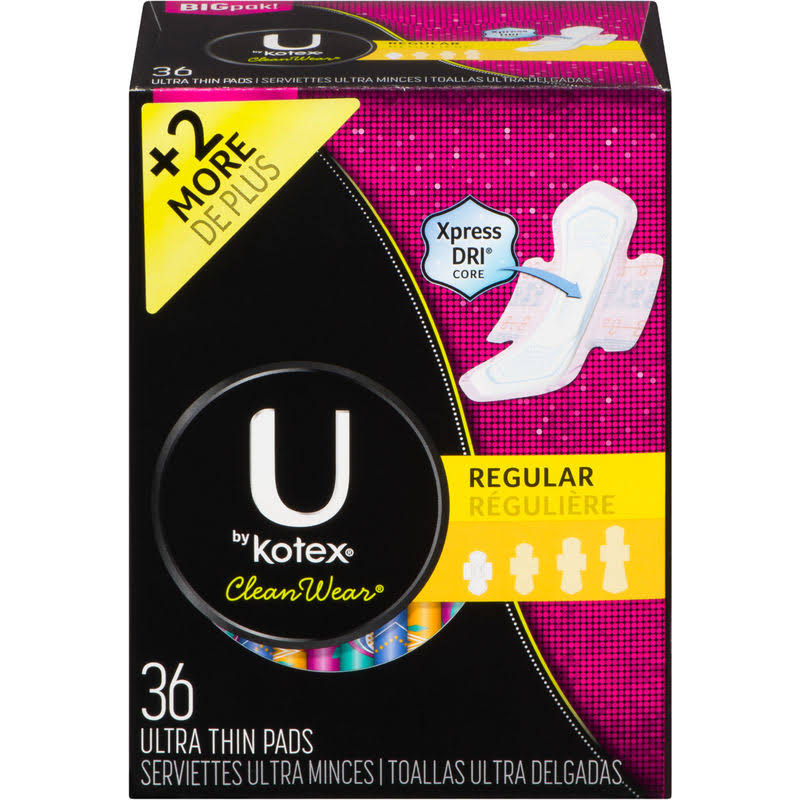 Kotex Clean wear Ultra Thin Pads - with Wings, 36ct