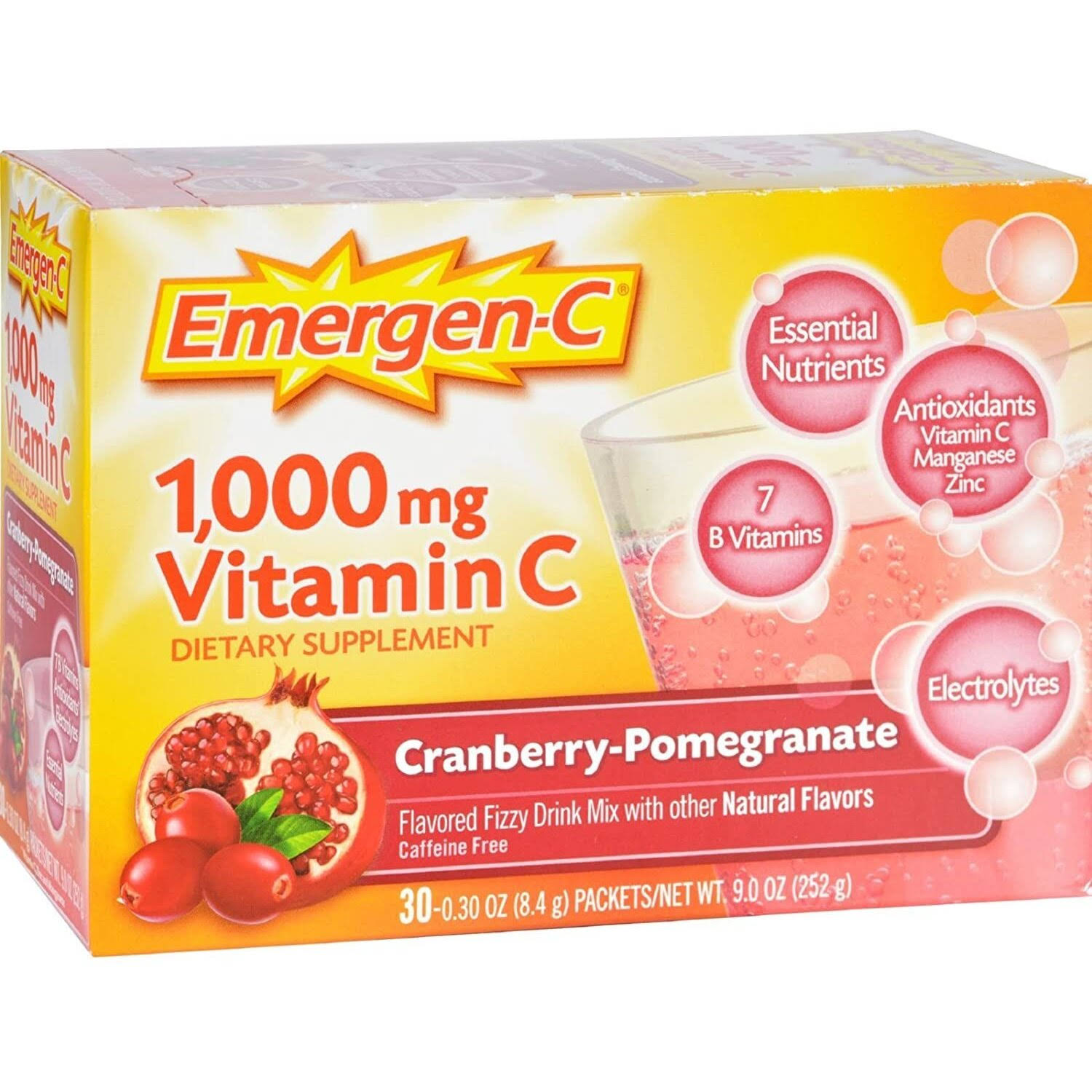 Emergen-C Vitamin C Fizzy Drink Mix - Cranberry & Pomegranate, 30 Sachets