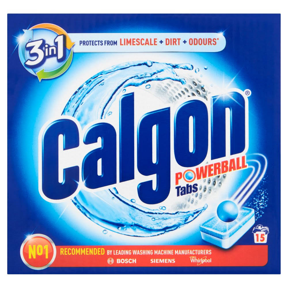 Calgon 2 in 1 Water Softener Washing Machine Lime Scale Prevention Cleaner - 15 Tablets