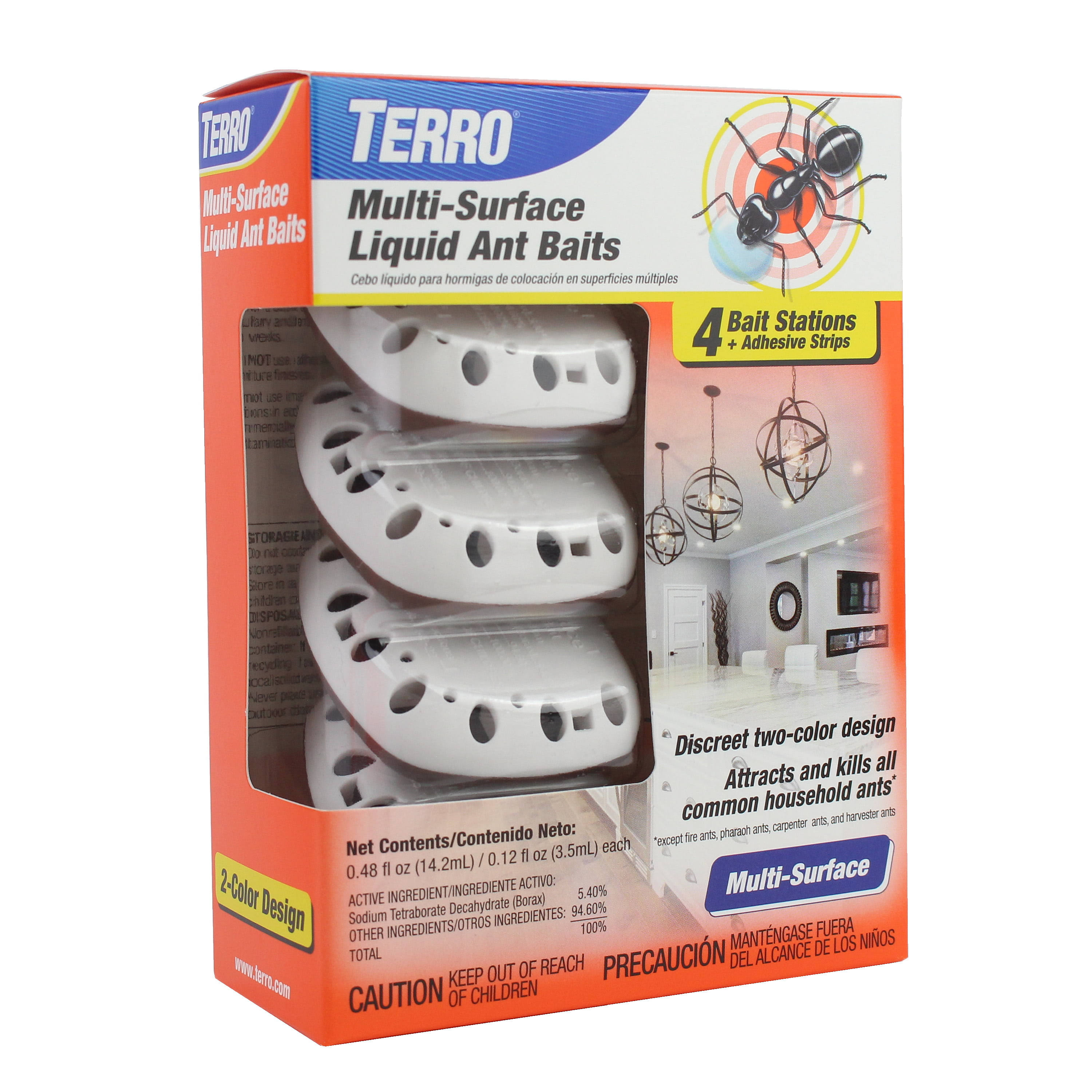 Terro T334B Indoor Multi-Surface Liquid Ant Bait and Ant Killer - 4 Discreet Ant Bait Stations - Kills Common Household Ants