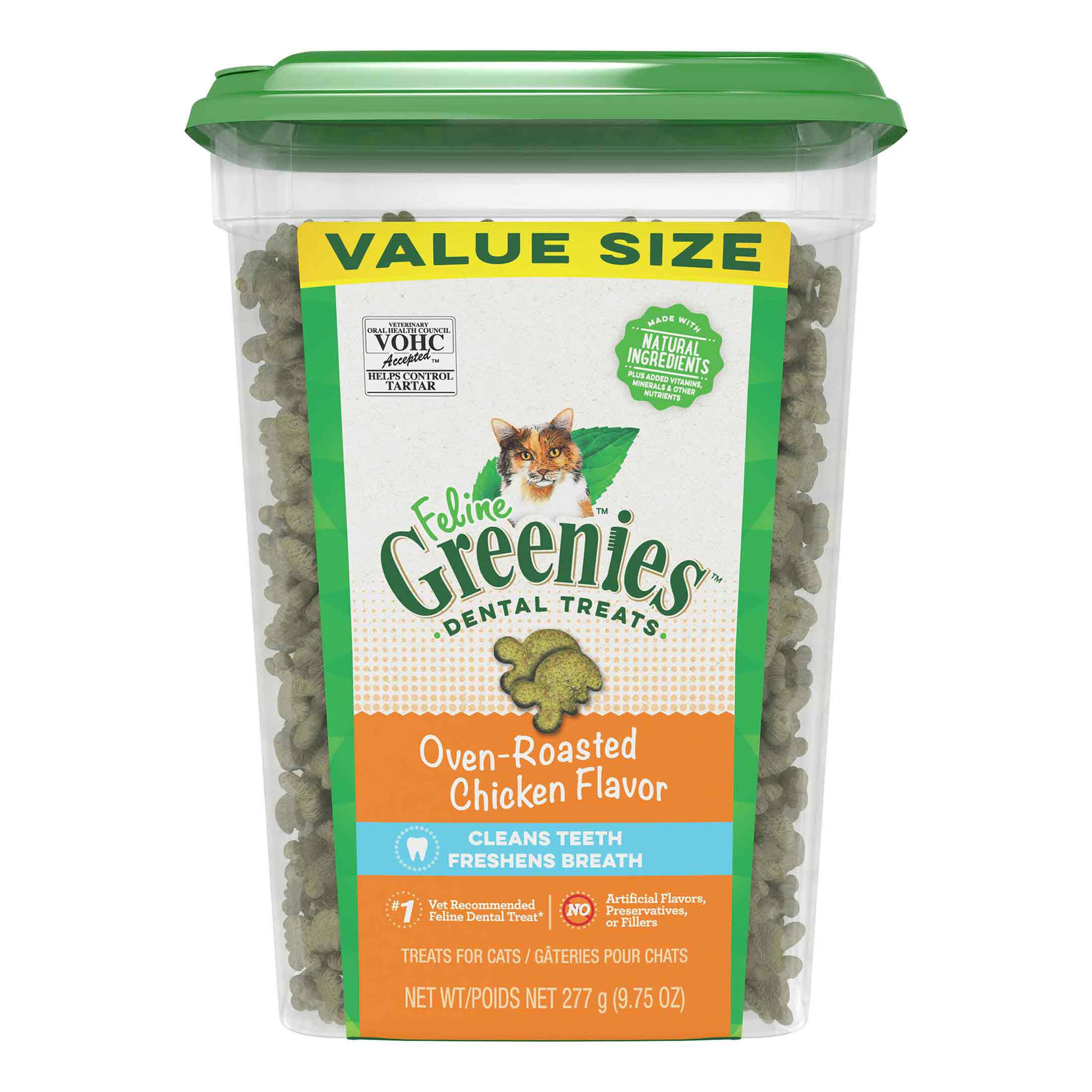 Feline Greenies Dental Treats, Oven-Roasted Chicken Flavor, Value Size - 277 g