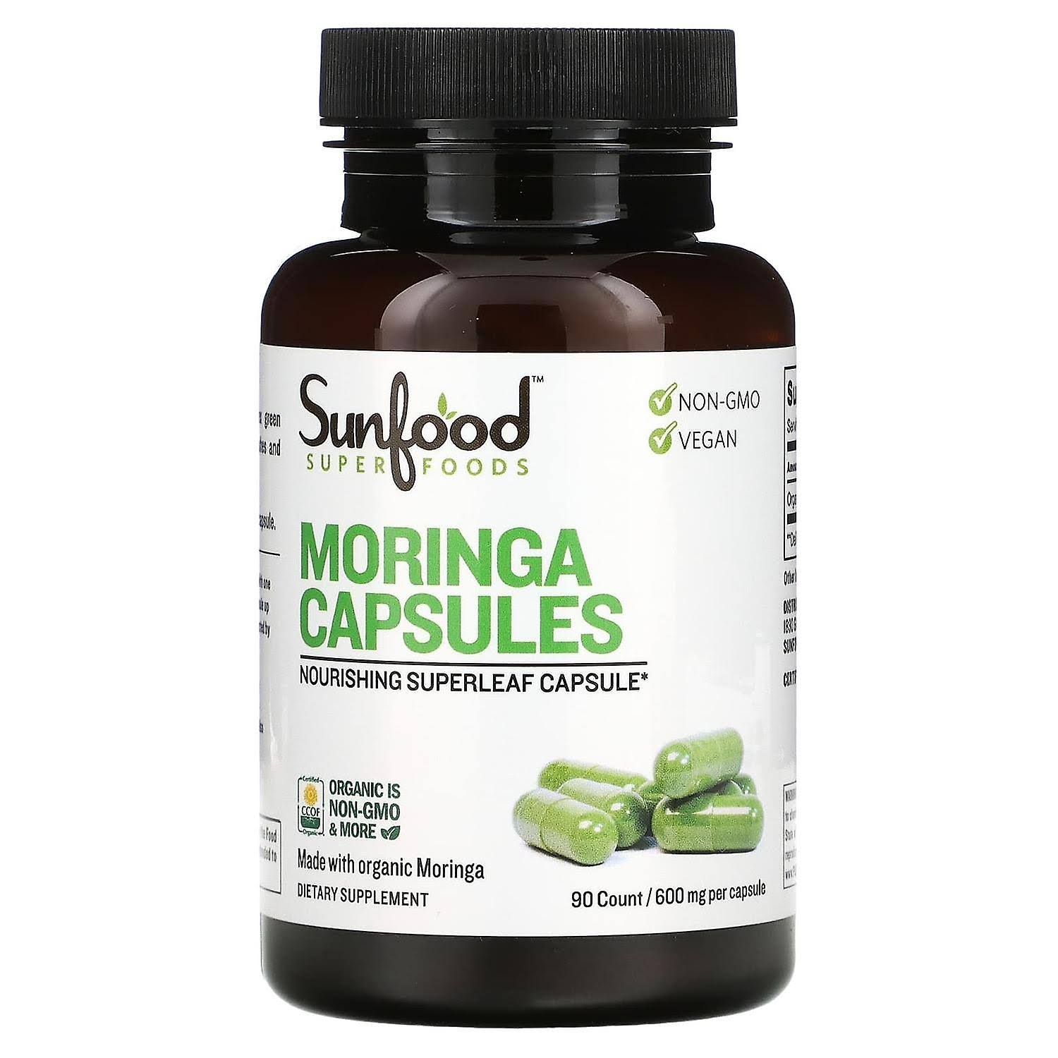 Sunfood, Moringa Capsules, 600 mg, 90 Count