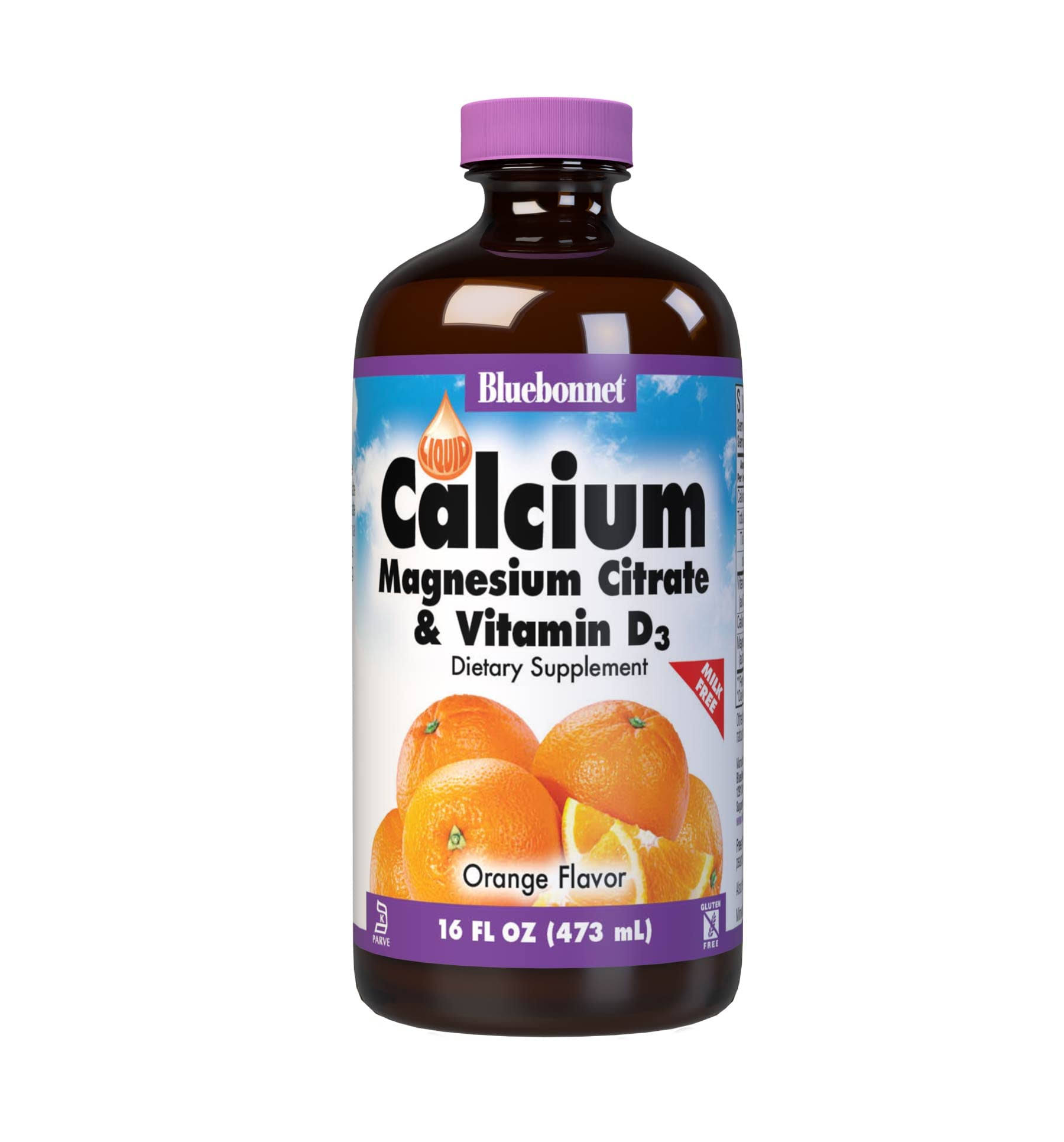 Bluebonnet Liquid Calcium Magnesium Citrate Plus Vitamin D3 Orange, 16 Fluid Ounces