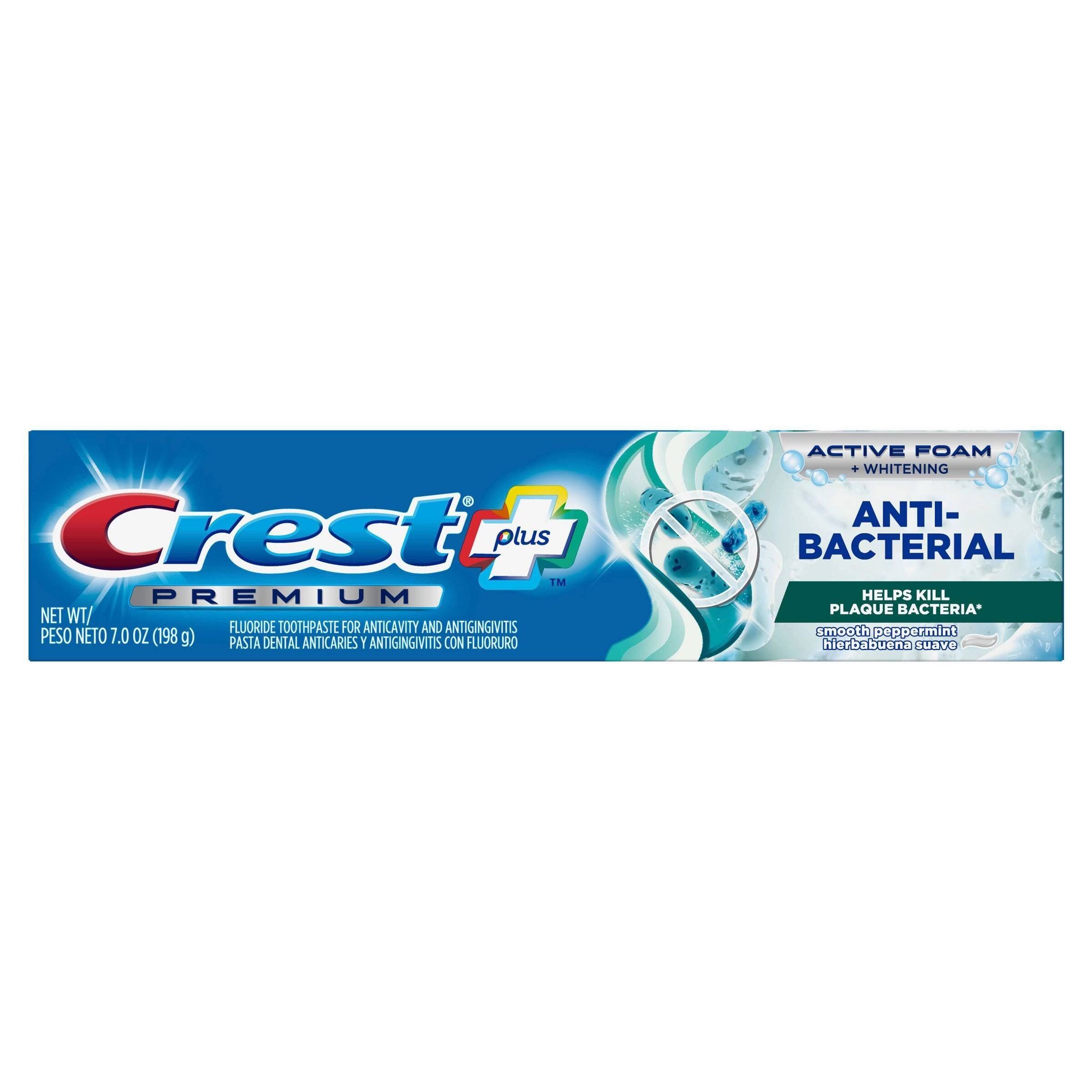 Crest Plus Premium Anti-Bacterial Toothpaste, Active Foam + Whitening, 7 oz (198 g)