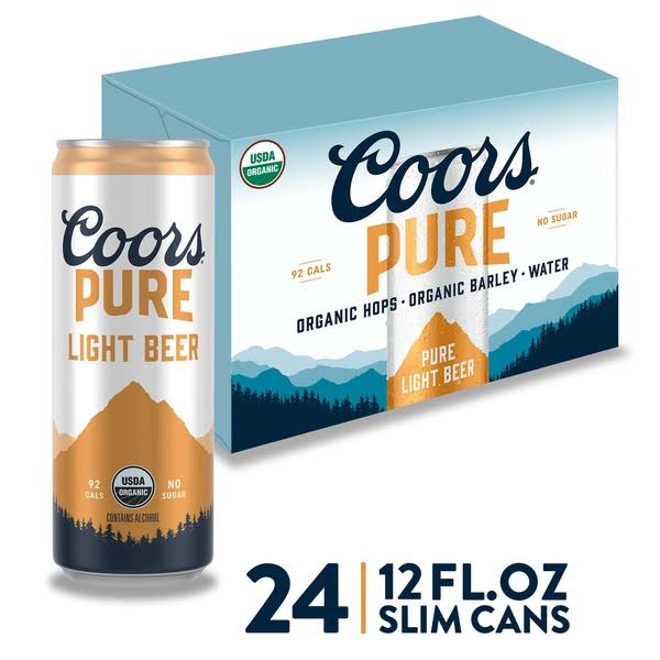 Coors Pure Beer, Light - 24 pack, 12 fl oz slim cans