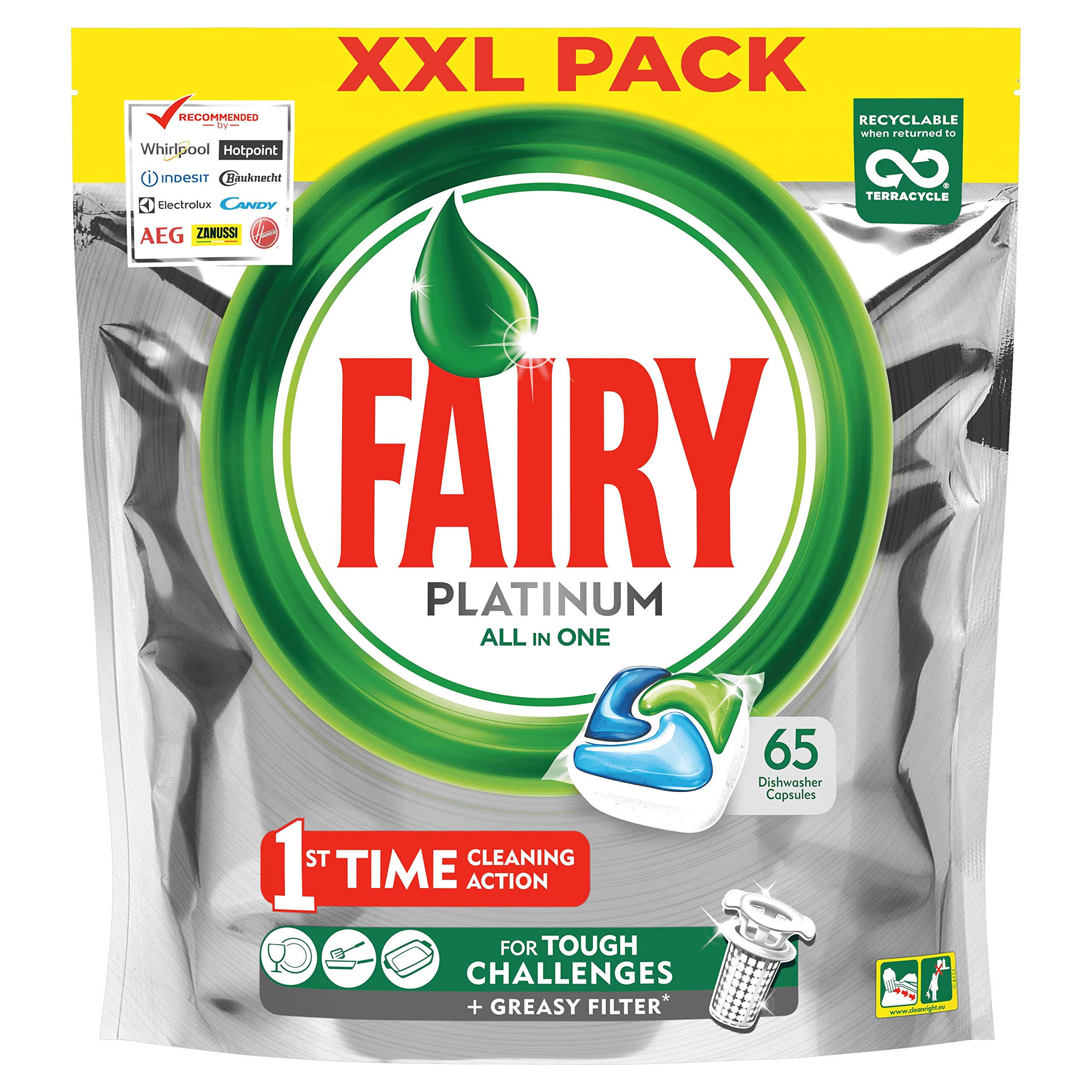 Fairy Platinum Dishwasher Tablets All-in-One Original, 65 Tablets