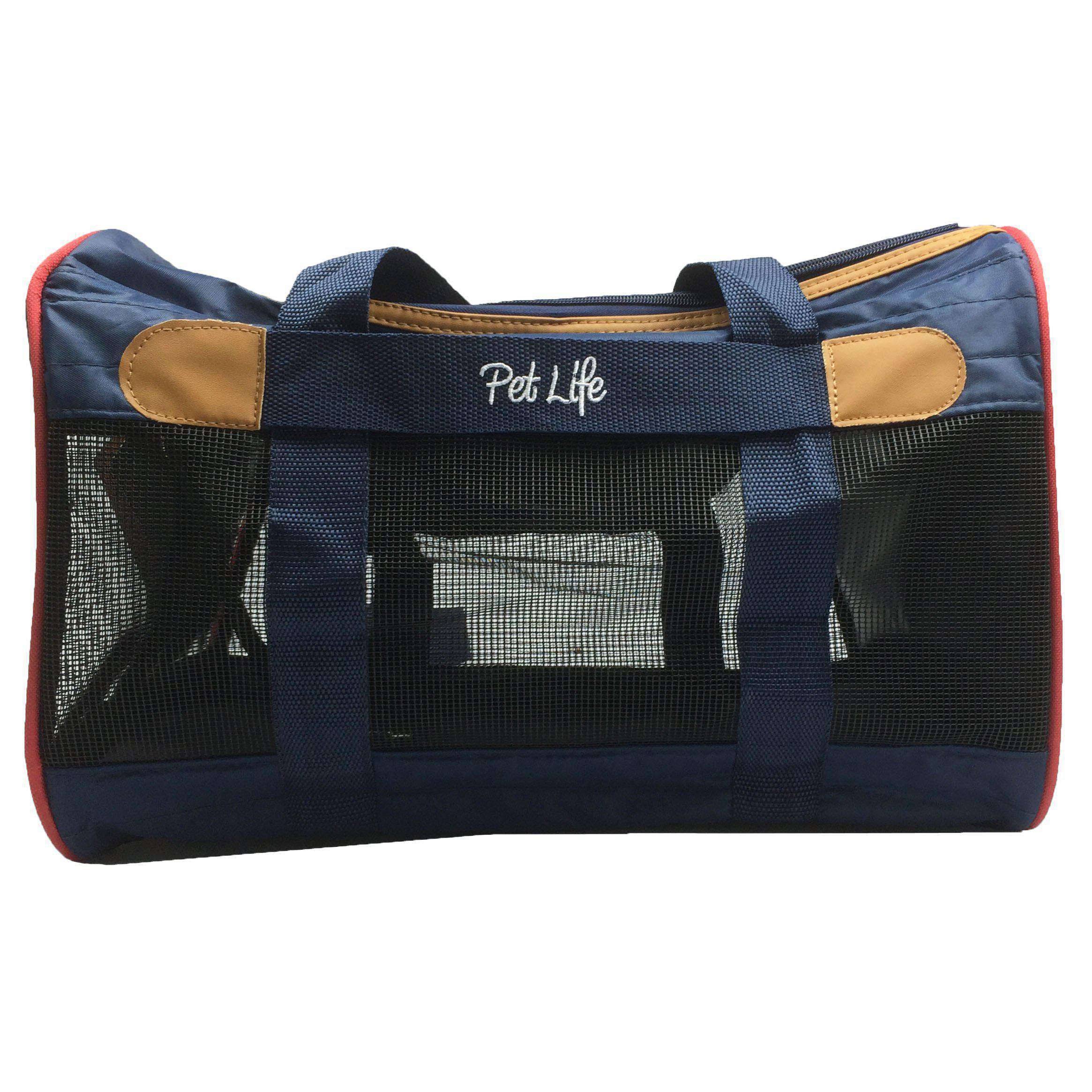 Pet Life Airline Approved Aero-Zoom Lightweight Wire Framed Collapsible Pet Carrier - B37BLMD