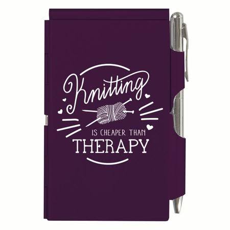 Knitting Dark Purple 4 x 3 Aluminum Metal Hardcover Flip Notebook with Pen