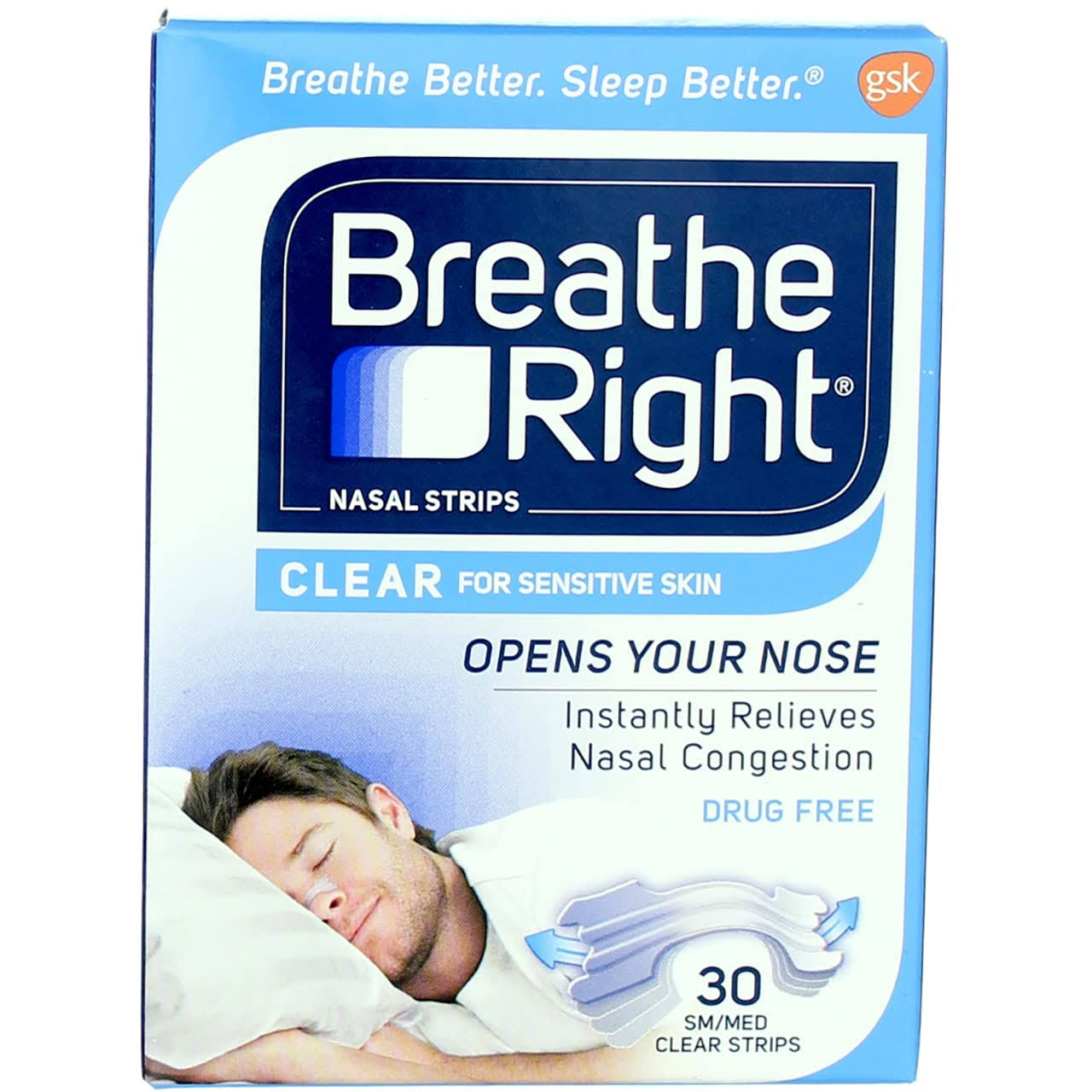 Gsk Breathe Right Nasal Strips - 30 Pack, Clear