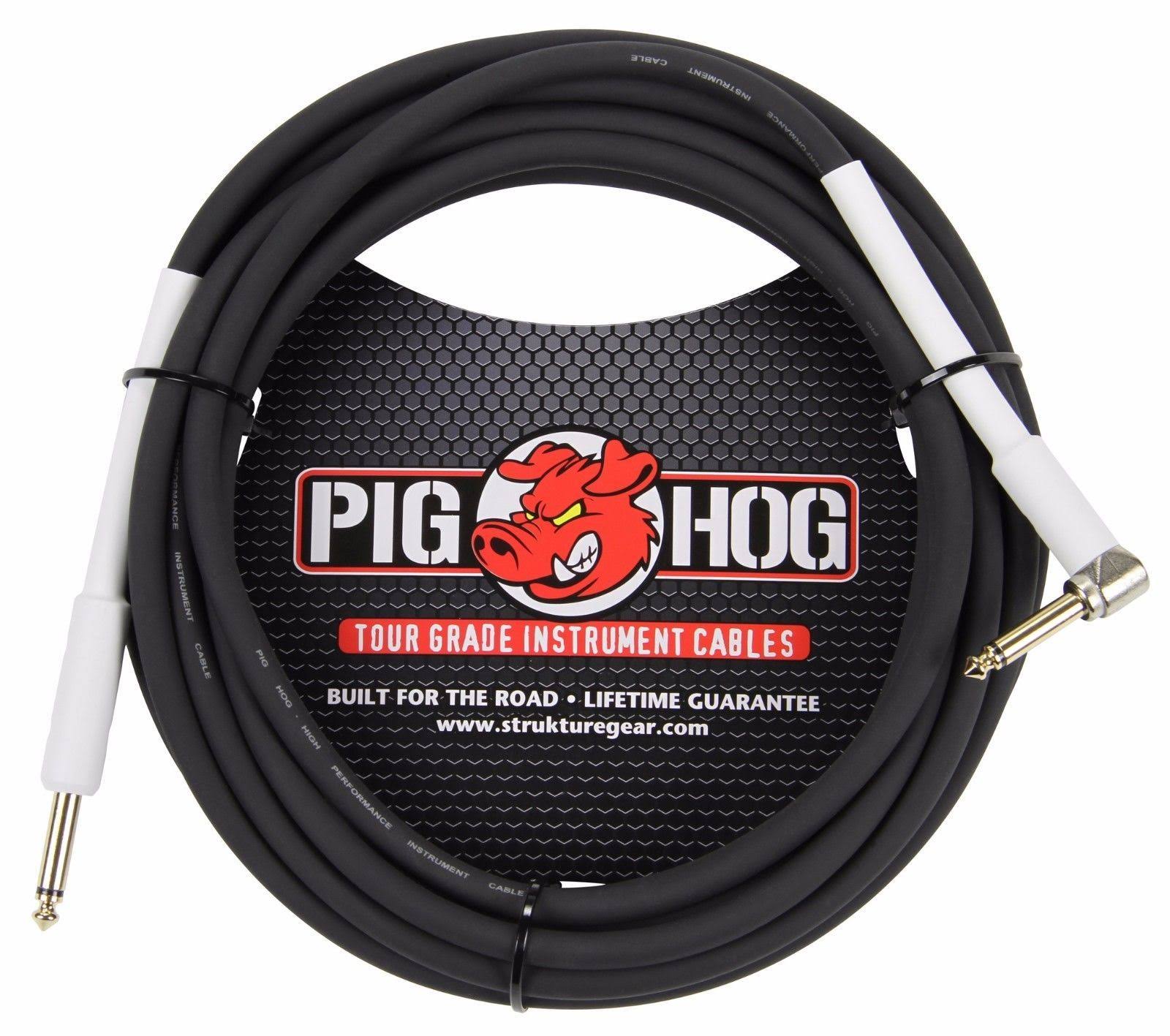 Pig Hog PH186R Tour Grade Guitar Instrument Cable - Straight to Angle 18.5'