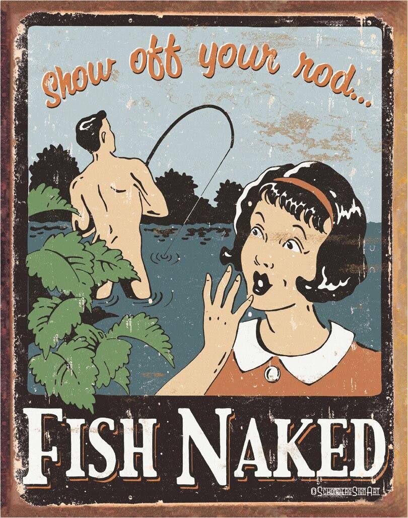 Route 66 Vintage Tin Sign - Show off your Rod Fish Naked, 12" x 16"