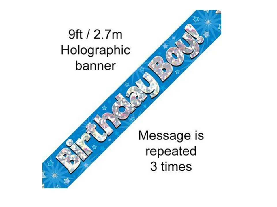 Birthday Boy Banner Blue Holographic
