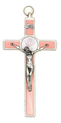 Pink Baptism Enamel Girl's 8 inch Italian Wall Crucifix