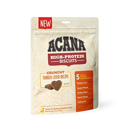 Acana Crunchy Biscuits Dog Treats, Turkey Liver Recipe, High Protein, Small Breed, 9 Ounce