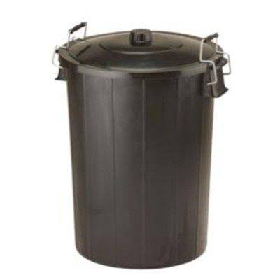 Refuse Bin With Lid and Metal Clip Handles - Black, 80l