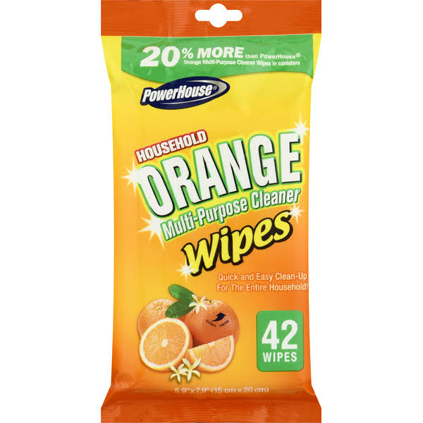 Powerhouse Wipes, Orange, Multi-Purpose Cleaner - 42 wipes