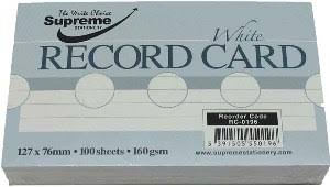 Supreme Record Card Ruled - White, 100 Sheets
