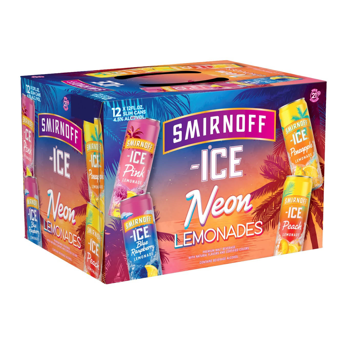 Smirnoff Ice Malt Beverage, Neon Lemonades - 12 pack, 12 fl oz slim cans
