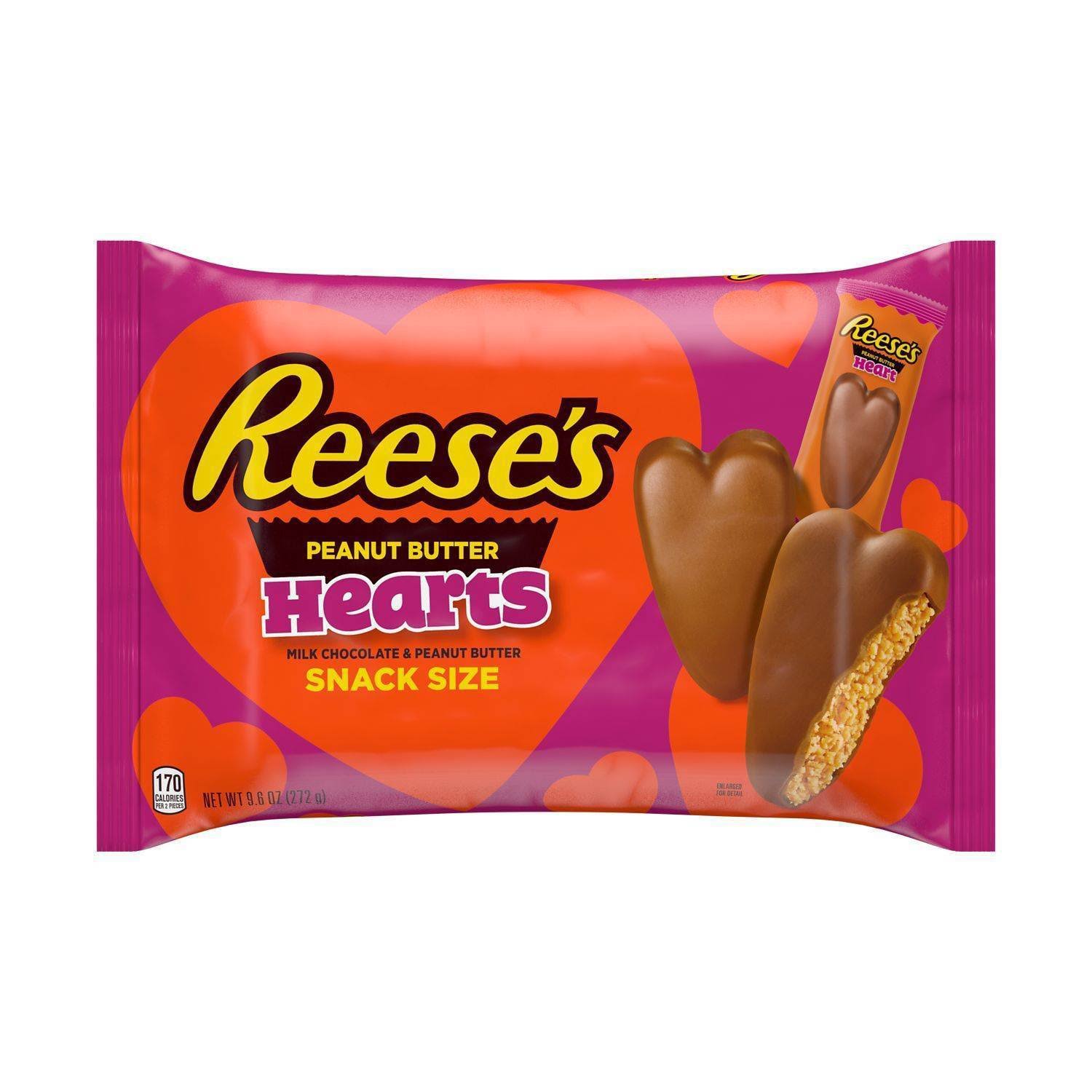 Reese's Milk Chocolate & Peanut Butter, Hearts, Snack Size - 9.6 oz
