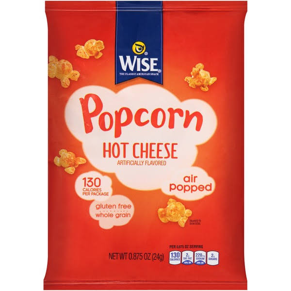 Wise Snacks Popcorn, Hot Cheese, .875 Ounce 36 Count, Gluten Free, Whole Grain, Air Popped