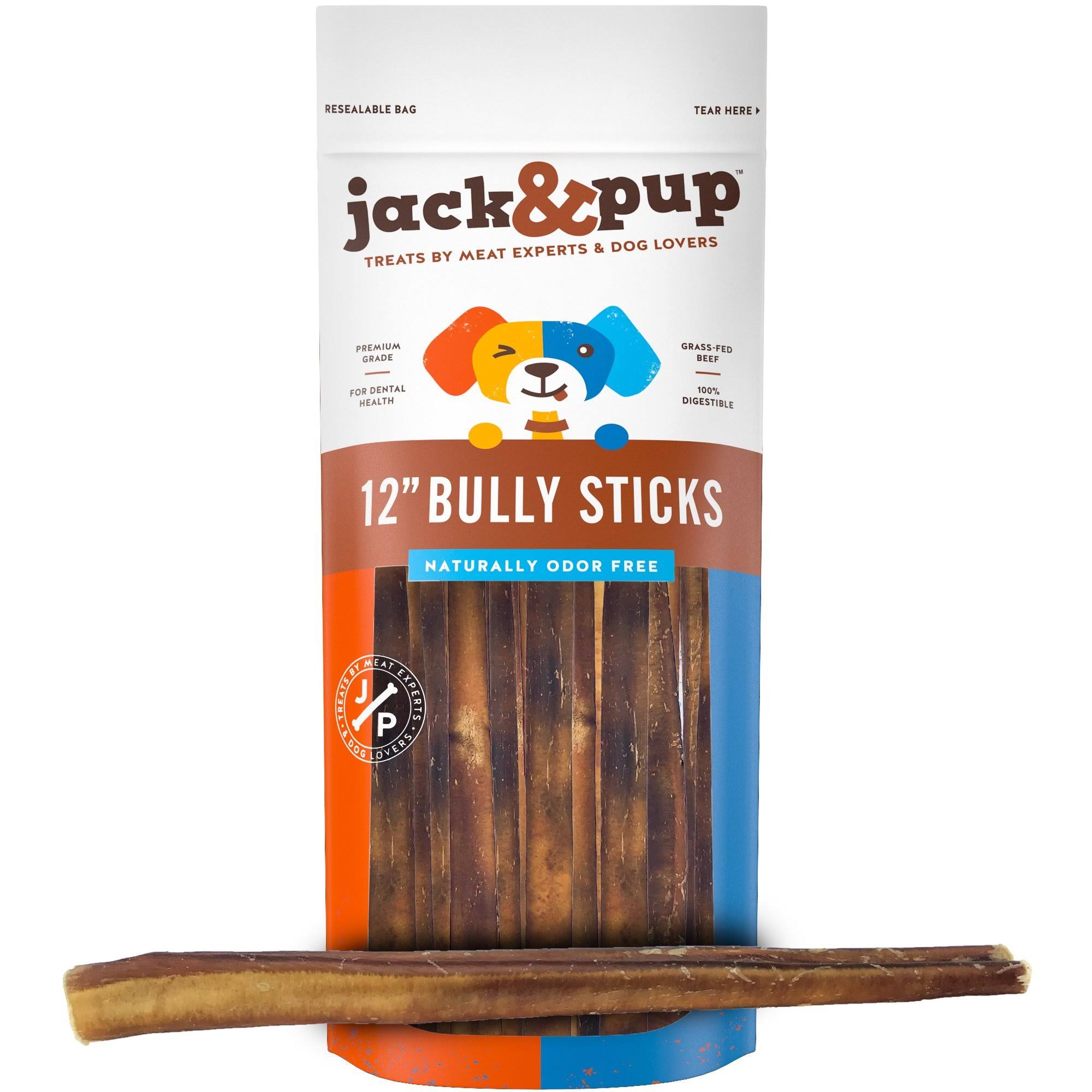 Jack&Pup 12-Inch Premium Grade Odor Free Bully Sticks Dog Treats [EXTRA-THICK],