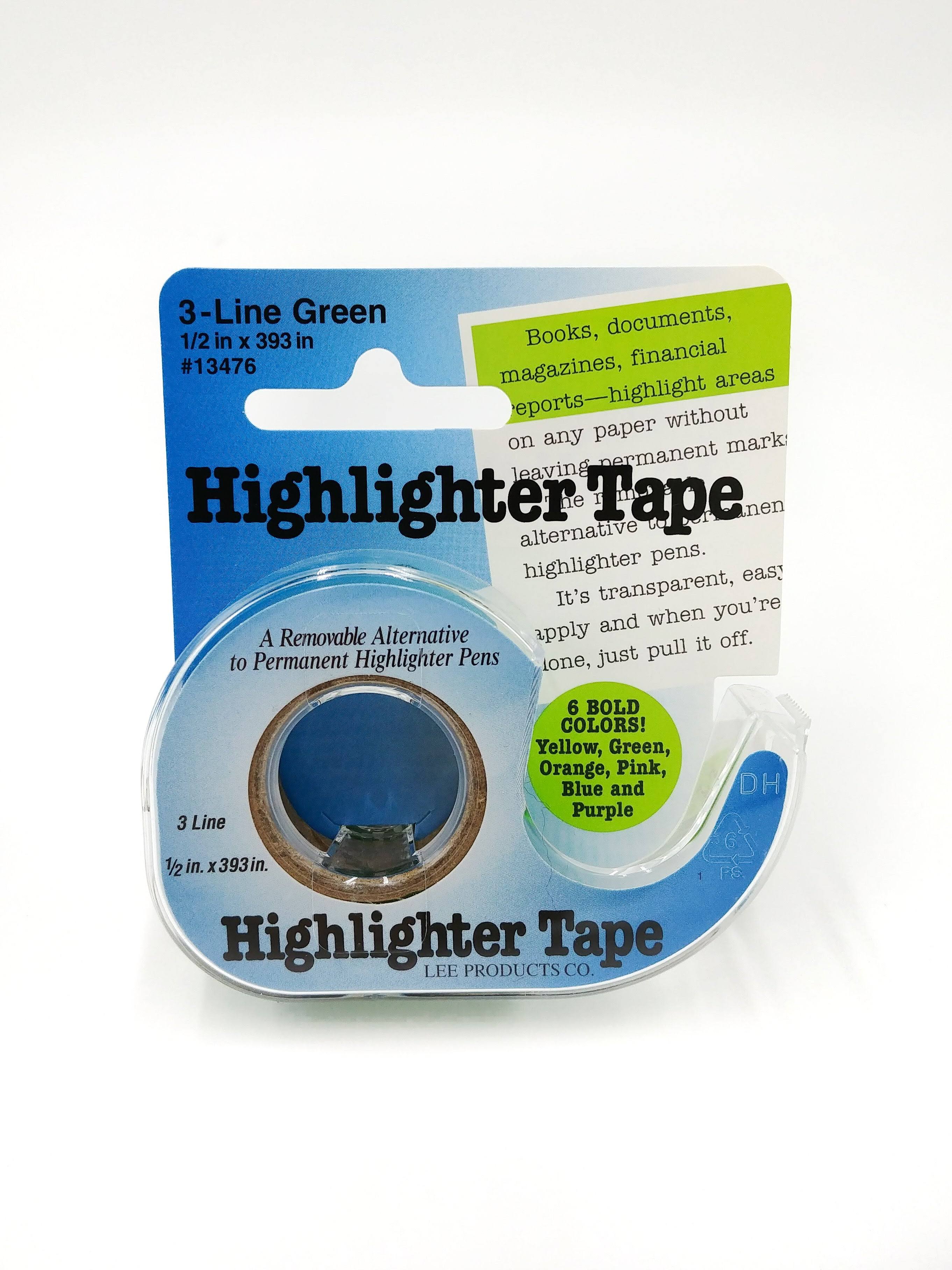 Lee Products Highlighter Tape - 3 Line, Green, 1/2" X 393"