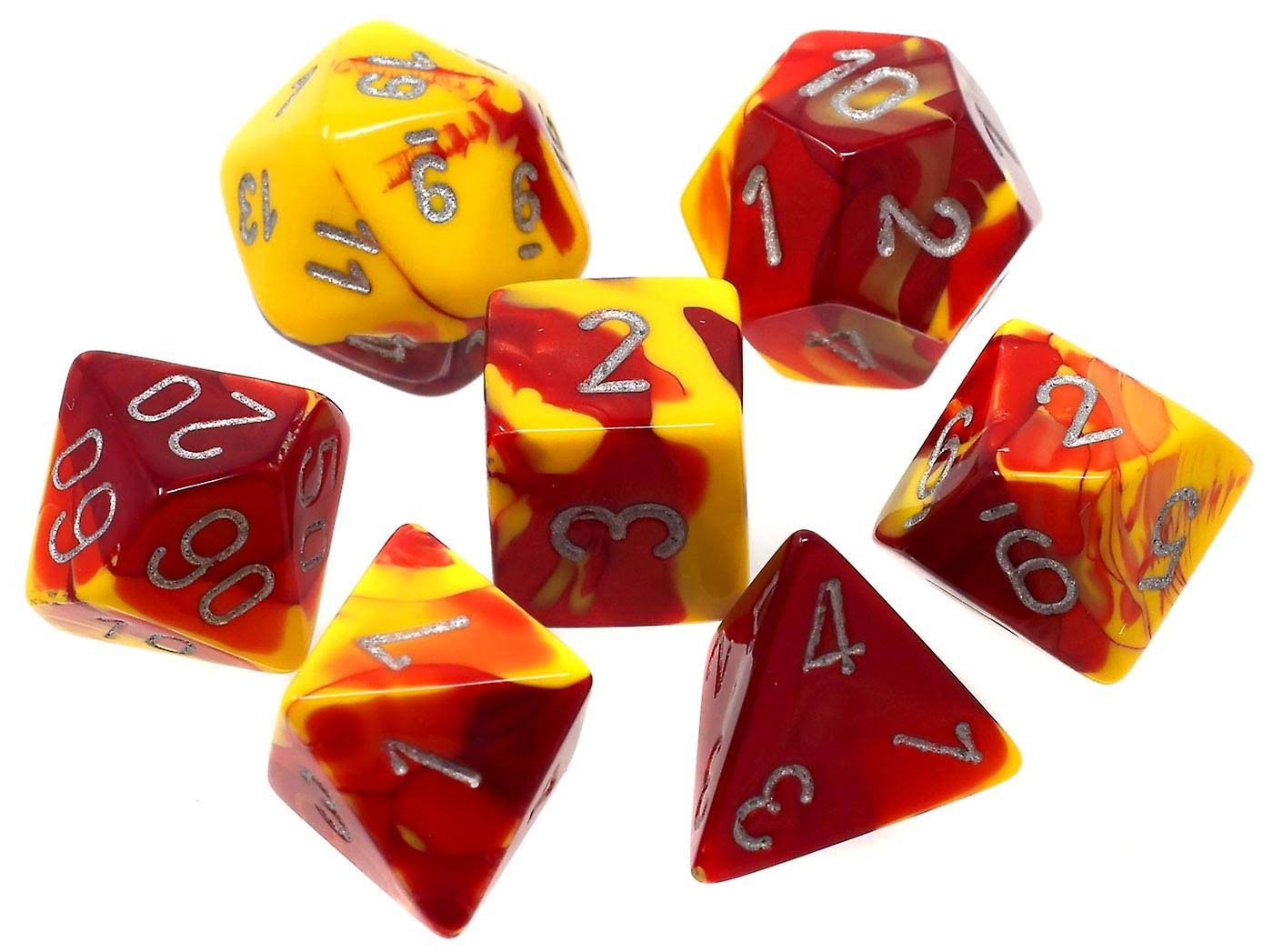 Chessex Gemini Poly 7 Dice Set: Red-Yellow/Silver