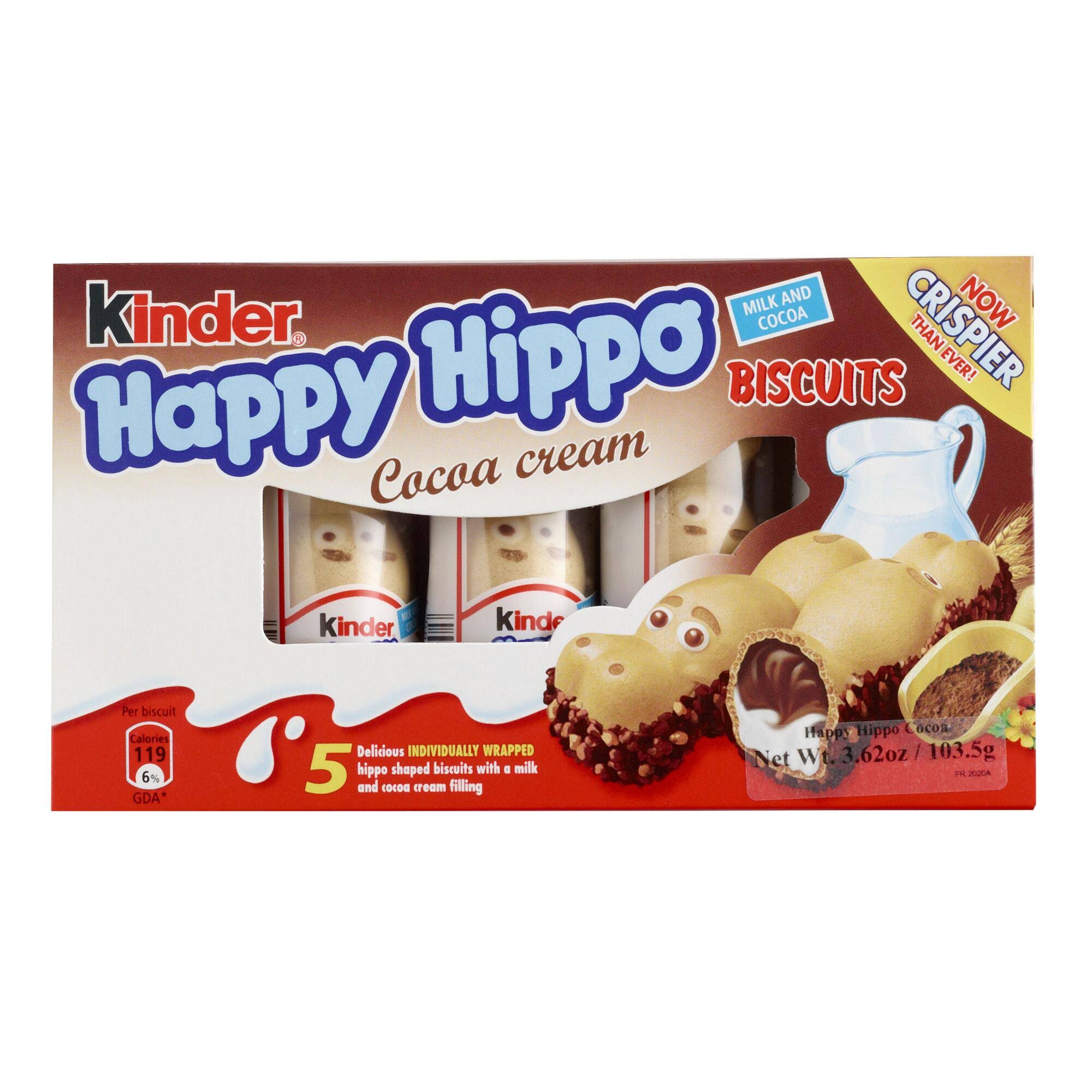 Kinder Happy Hippo Biscuits - Cocoa Chocolate Cream, 20.7g, 5pk