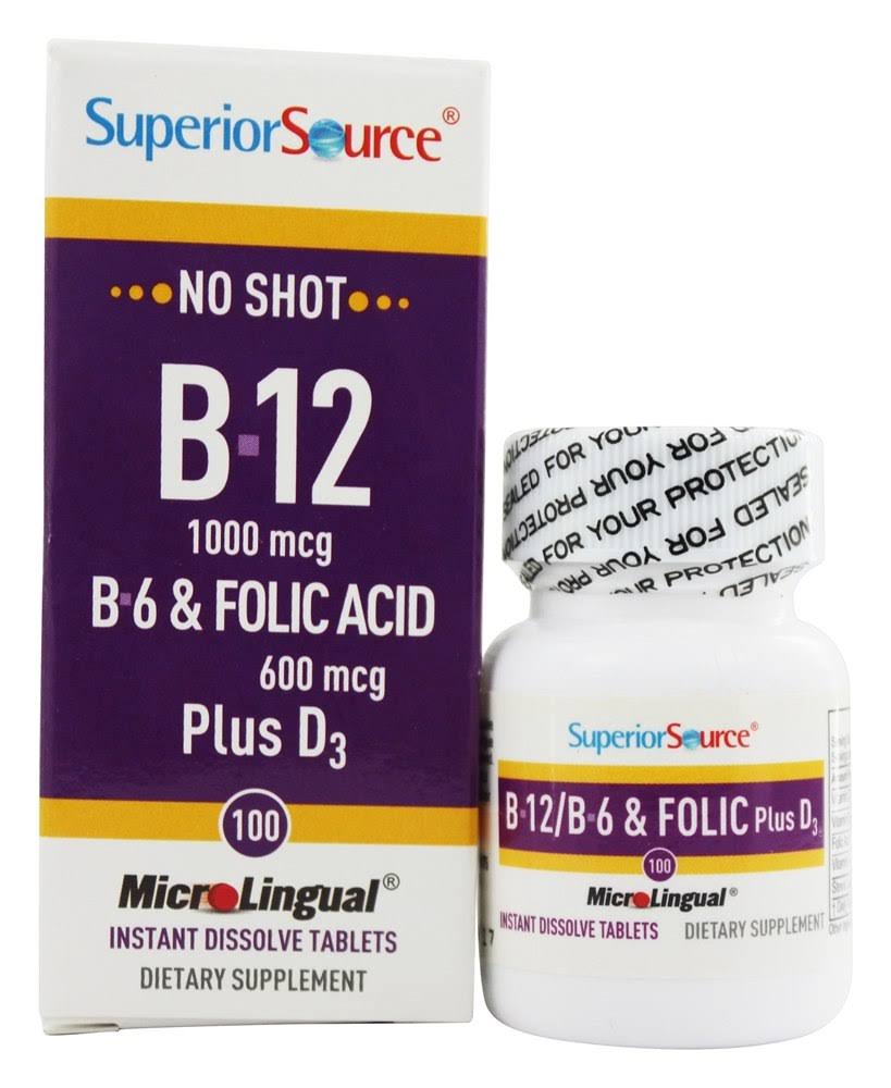 Superior Source No Shot B12, B6, Folic Acid Plus D3 Instant Dissolve Micro-Tablets - 100 Tablets
