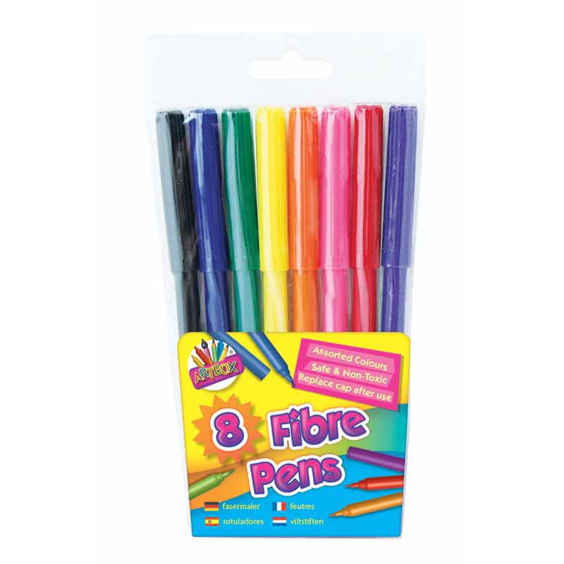 Fine Tip Fibre Colouring Pens 8 Pack