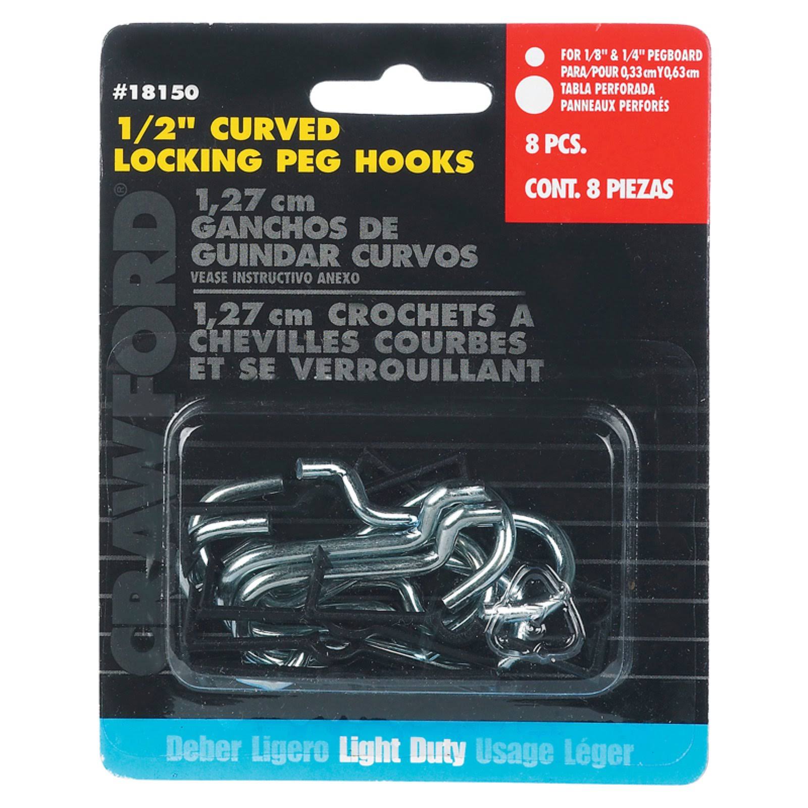 Crawford Curved Locking Peg Hooks - 0.5", 8 Piece