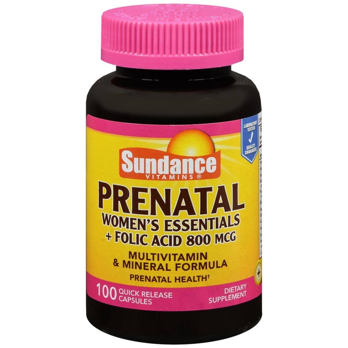 Sundance Women's Prenatal Essentials & Folic Acid Multivitamin & Mineral Formula - 100 Quick Release Capsules