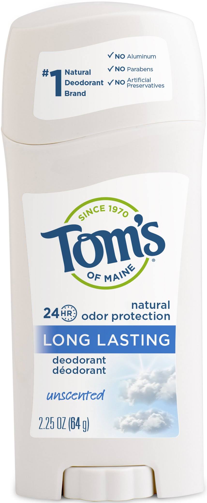 Tom's of Maine Natural Long Lasting Deodorant Stick - Unscented, 2.25oz