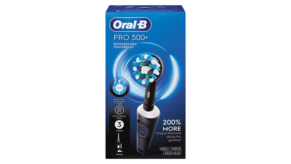 Oral-B Pro 500 + Electric Toothbrush with 2 Brush Heads Rechargeable - Black - each