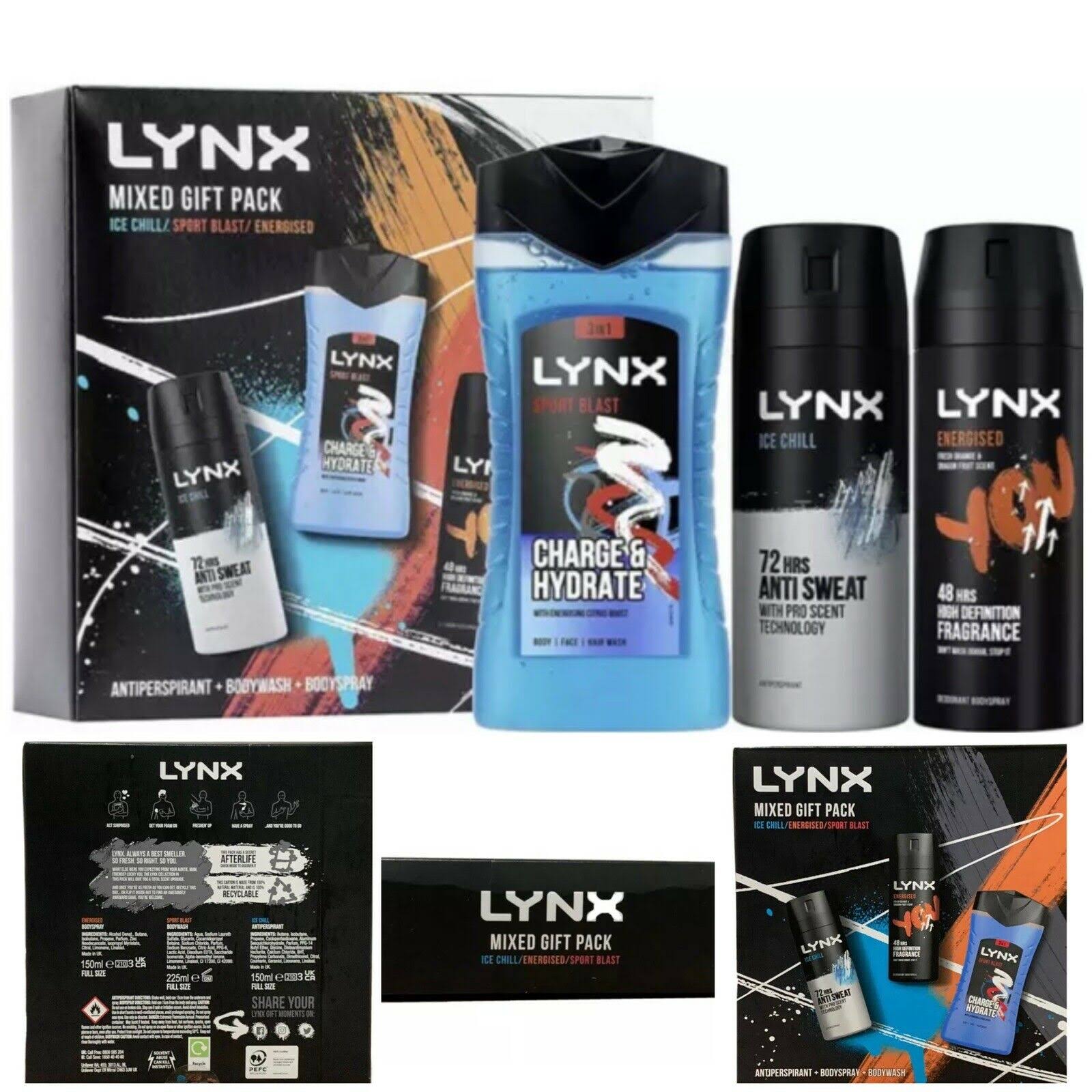 Lynx Trio Gift Set Energised Deodorant Sports Body Wash Ice Chill Antiperspirant