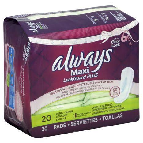Always Maxi Leakguard Plus Odor-Lock Pads With Wings, Lightly Scented, 20 Pads