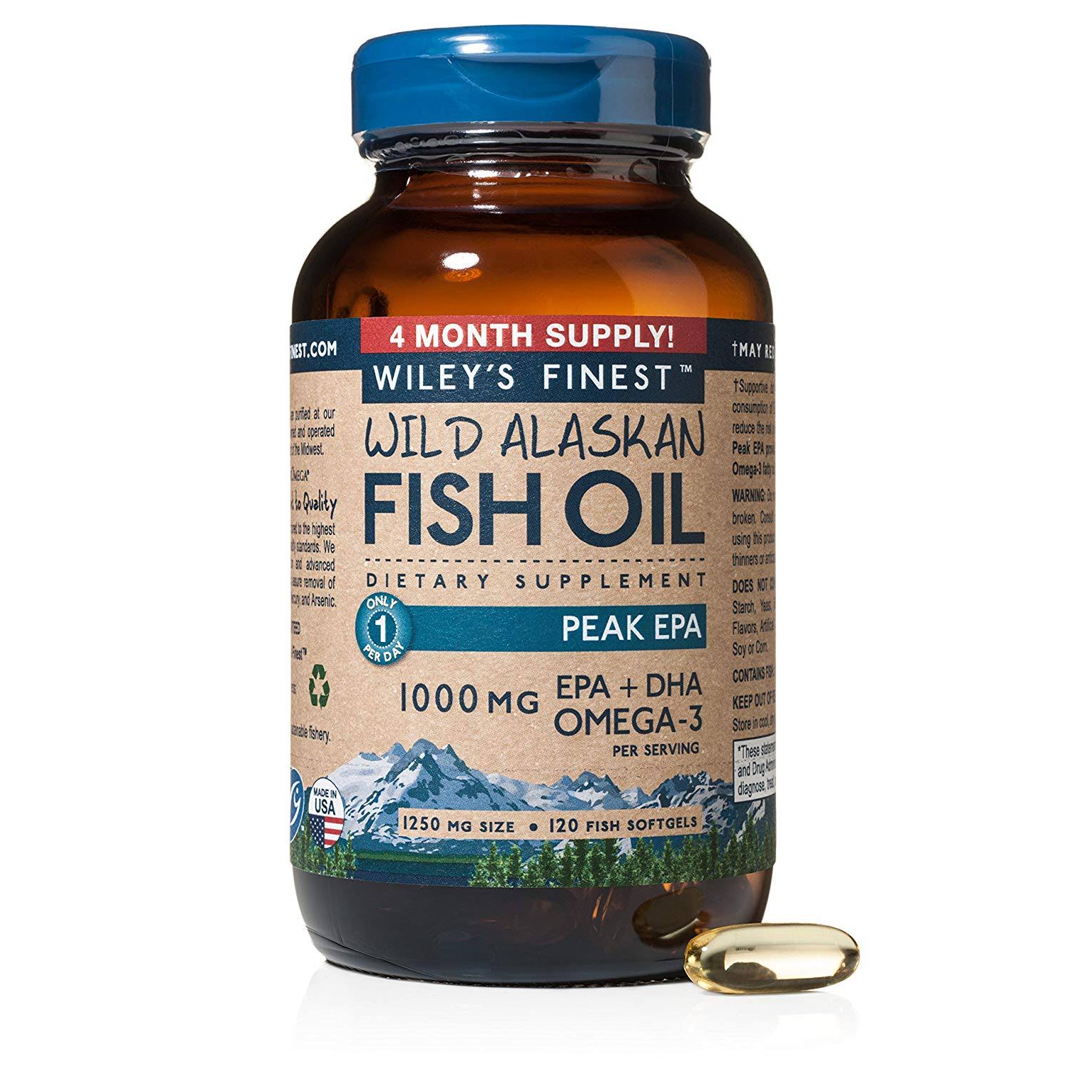 Wiley's Finest Wild Alaskan Fish Oil - 1250mg, 120 Fish Softgels