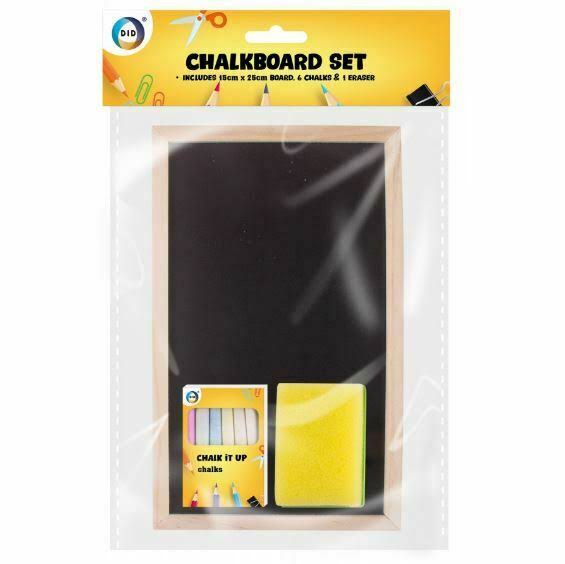 DID Kids Chalk Board 15 x 25 cm, 6 Chalks,1 Eraser Dry Wipe Blackboard Toys Gift UK