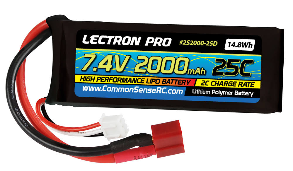 Common Sense RC 2S2000-25D - 7.4V 2000mAh 25C Lipo Battery with Deans-Type Connector
