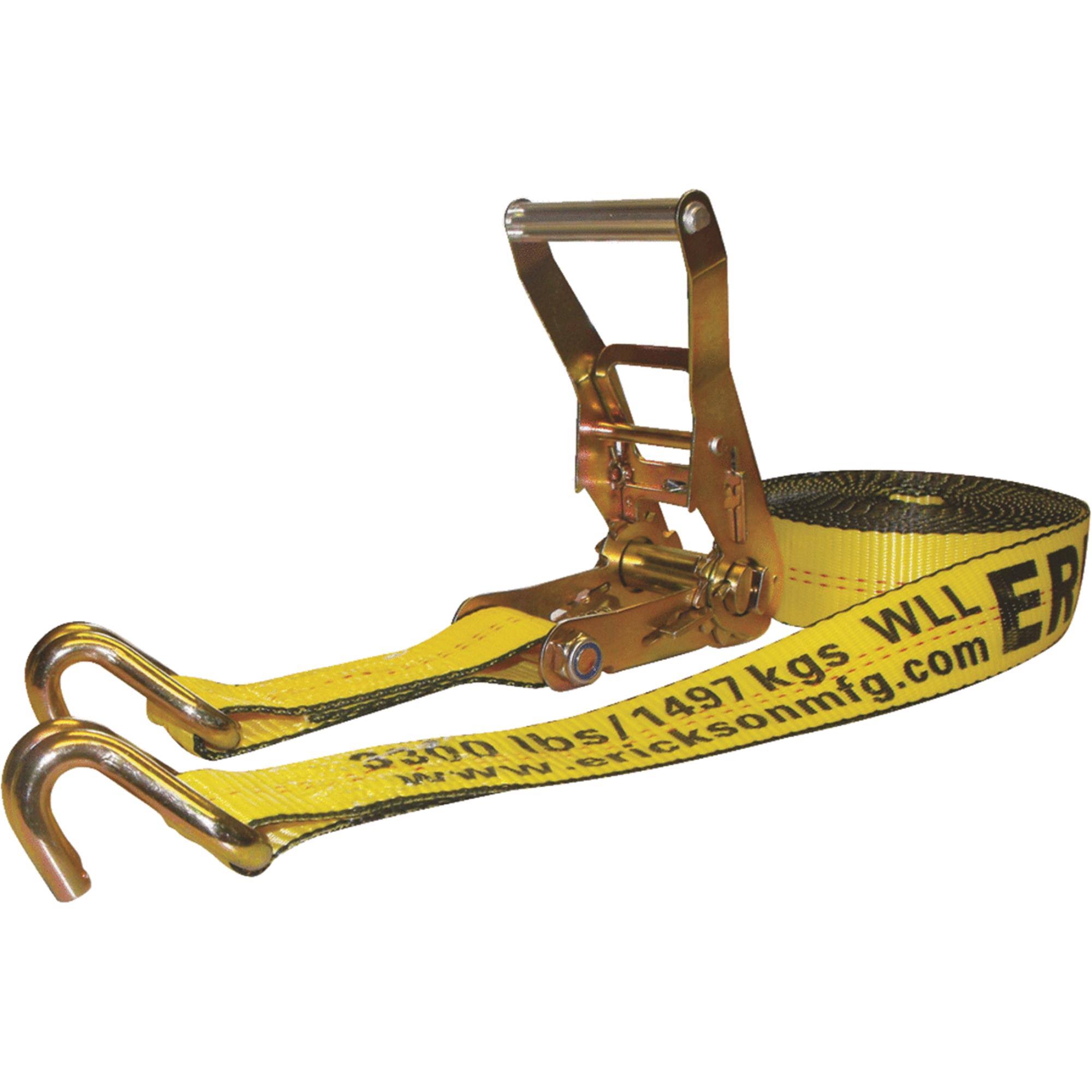 Erickson 78627 Ratcheting Tie-Down Strap - with Double J-Hooks, 2" x 27' 10,000lbs Load Limit