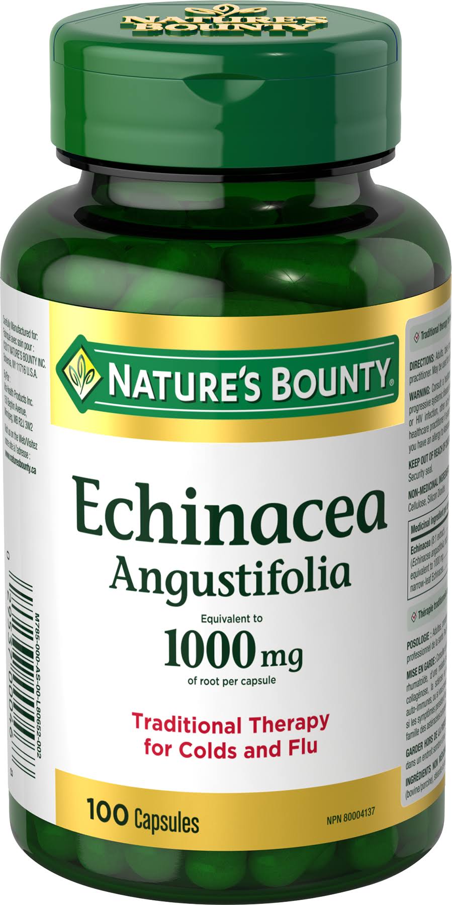 Nature's Bounty Echinacea 1000 mg, 100 Capsules (Packaging May Vary)