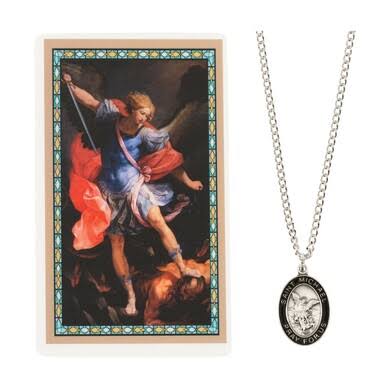 St. Michael Medal with Black Enamel and Prayer Card