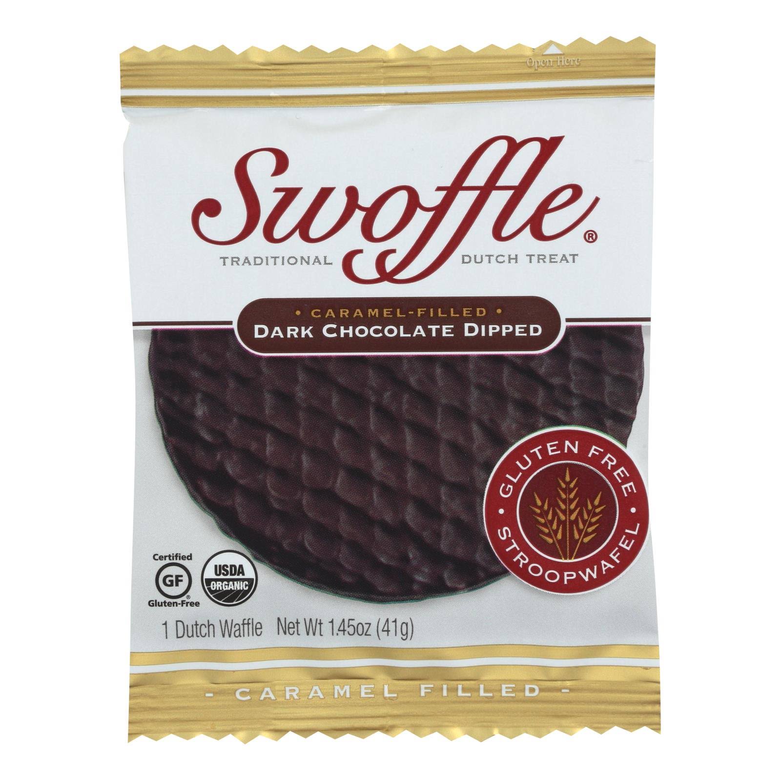 Swoffle Dark Chocolate Dipped 1 Dutch Waffle - Pack of 14 - 1.45 oz