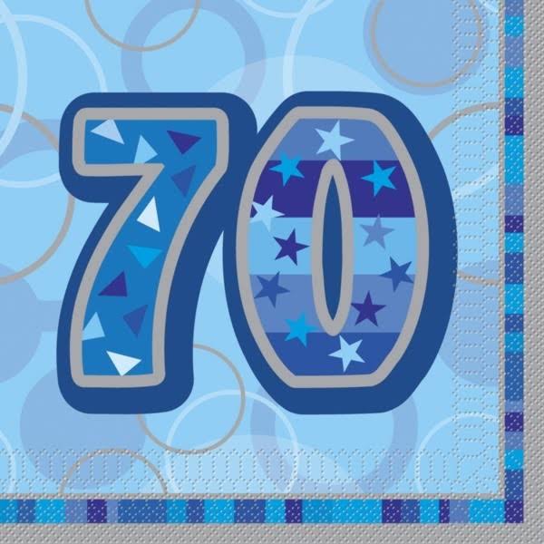 Glitz 70th Birthday Paper Napkins - Blue, Pack of 16