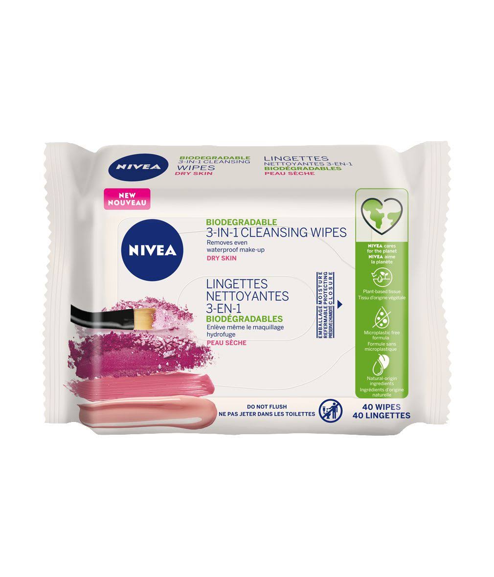 Nivea Biodegradable 3-in-1 Face Cleansing Wipes for Dry Skin