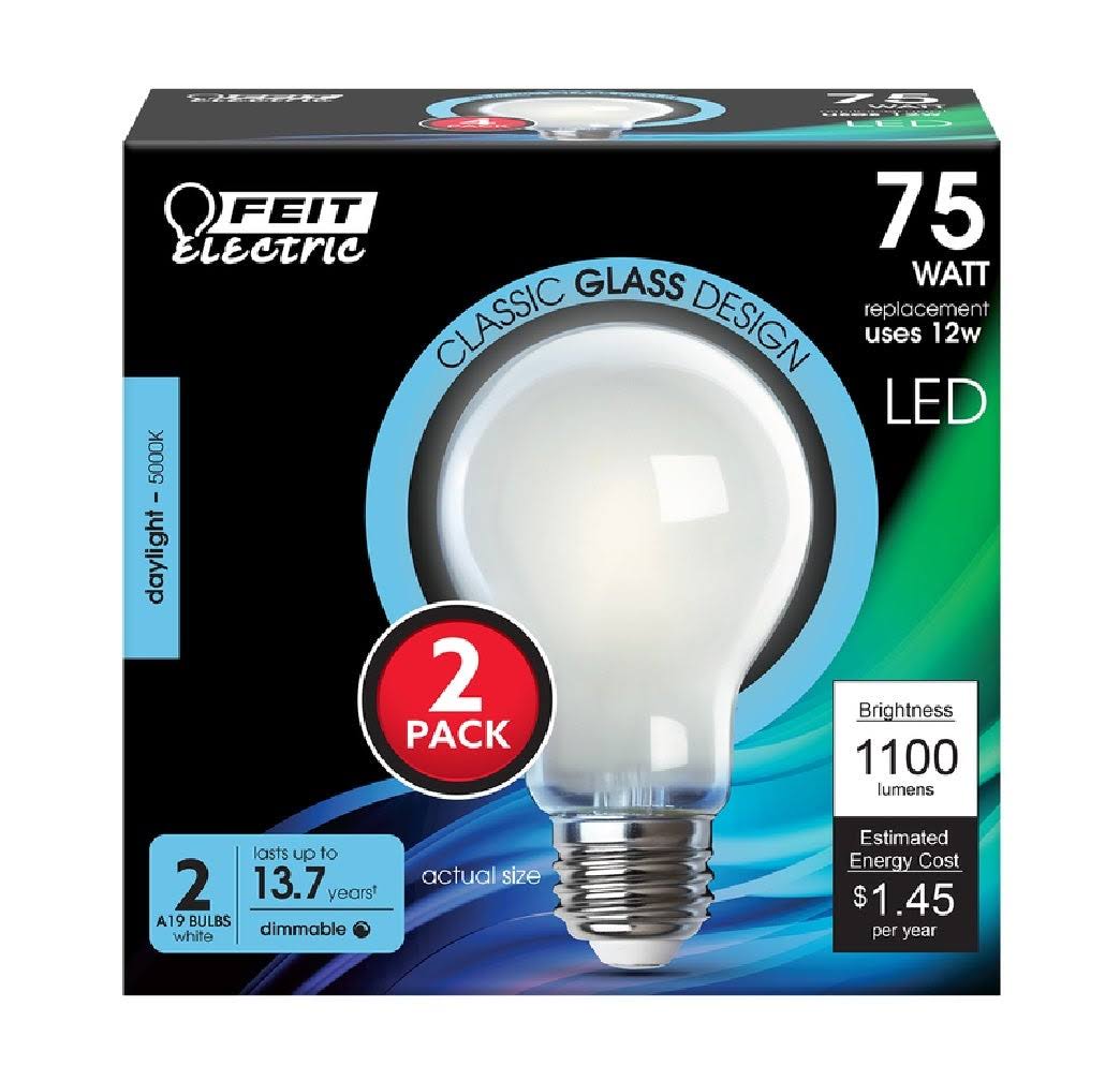 Feit Electric Light Bulbs, LED, Daylight, 12 Watts, 2 Pack - 2 light bulbs
