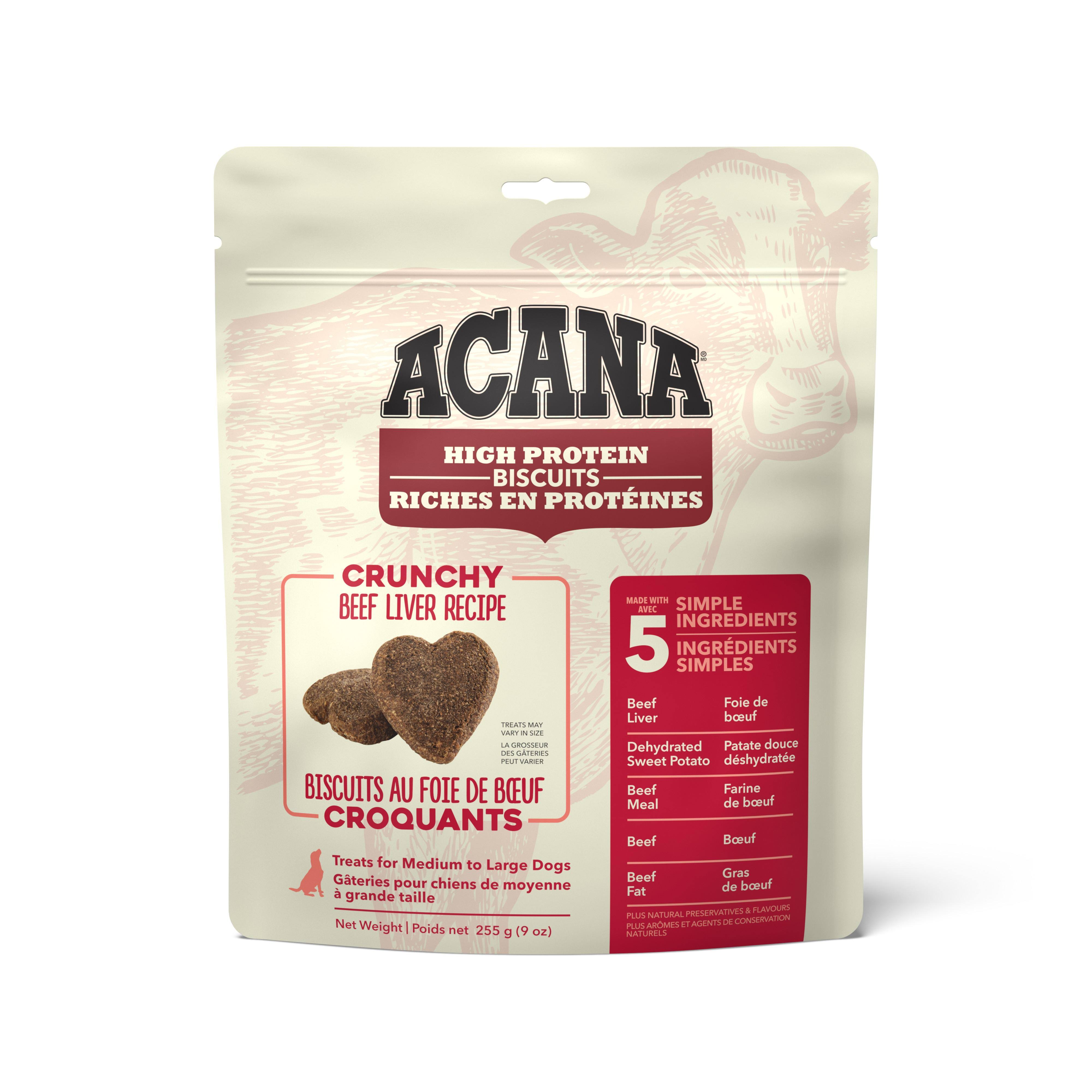 ACANA Crunchy Biscuits Dog, High Protein, Treats Beef Liver Recipe, Large - 9 oz
