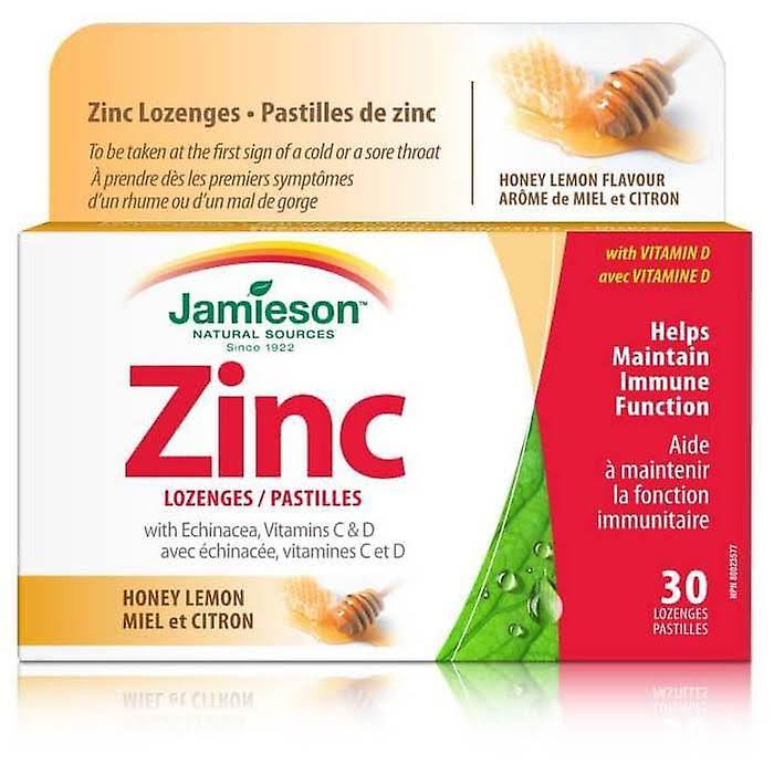 Jamieson Zinc Lozenges with Echinacea Vitamins C and D Honey Lemon