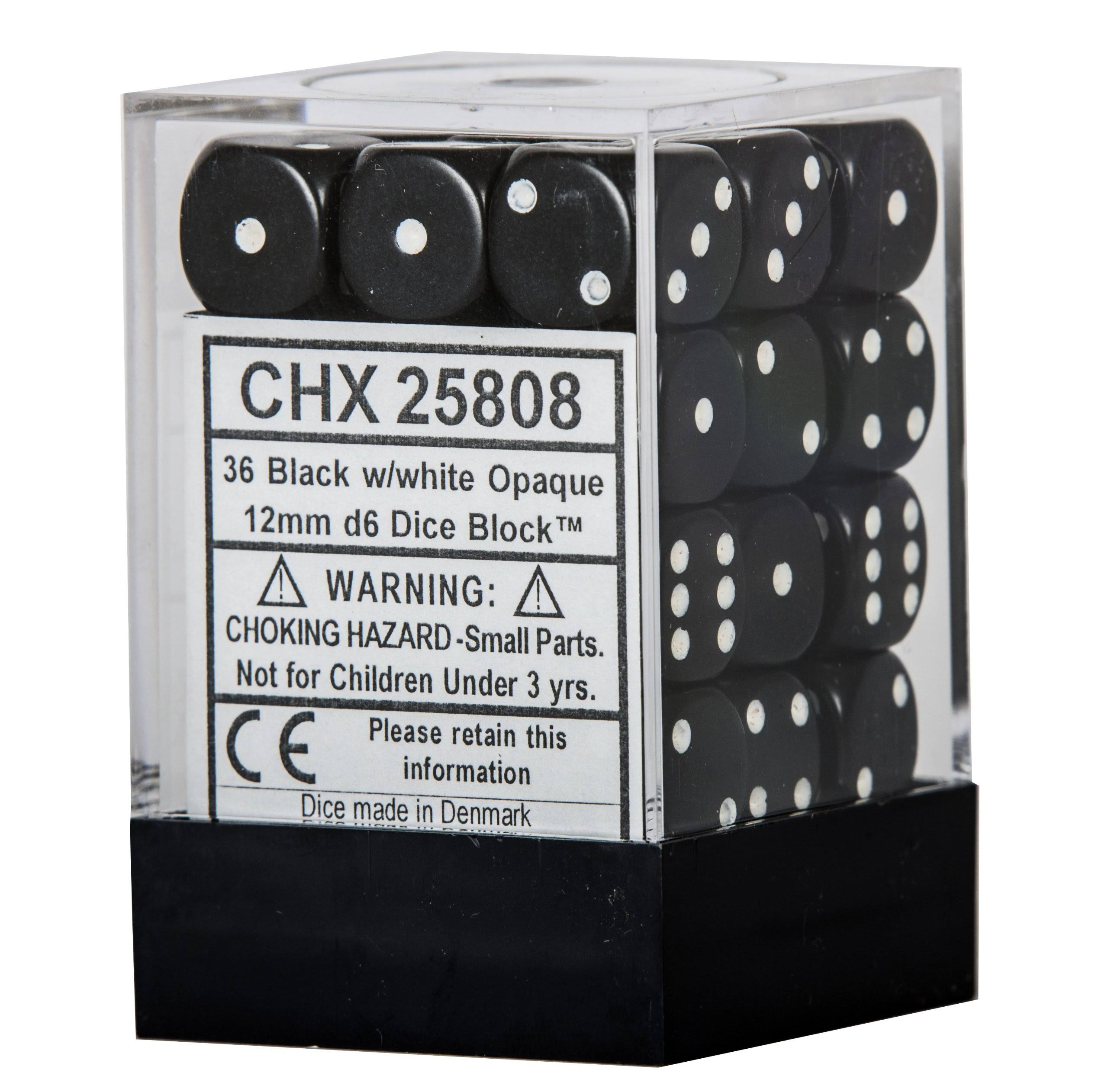 Chessex 12mm d6 Dice Block - Opaque Black/White