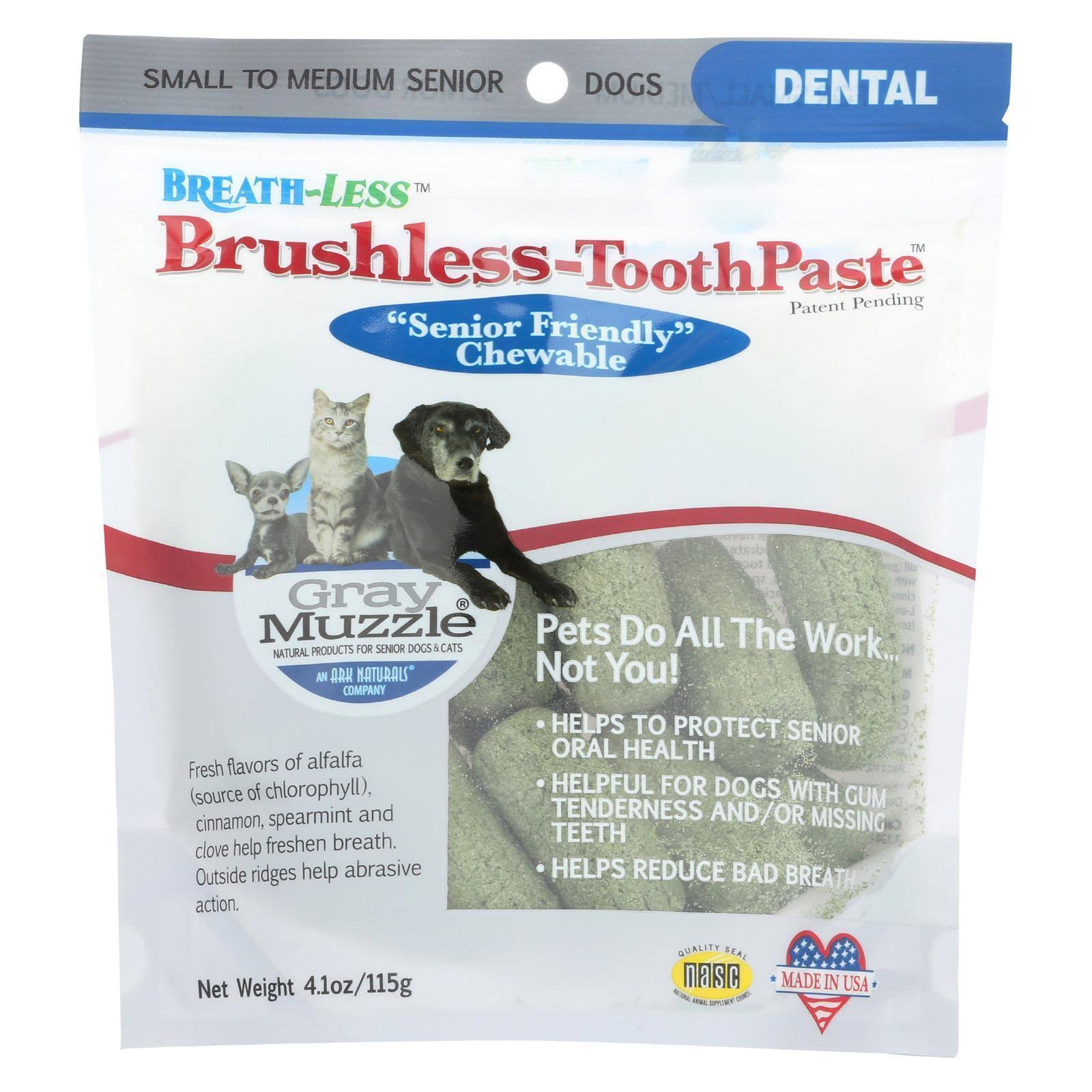 Ark Naturals Brushless Tooth Paste Chewable Dental Treats for Dogs - Gray Muzzle, 4.1oz